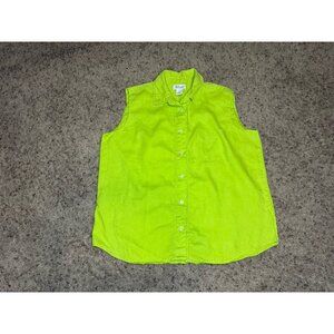WESTBOUND Green 100% Linen Green Button Front Sleeveless Shirt Top LARGE READ